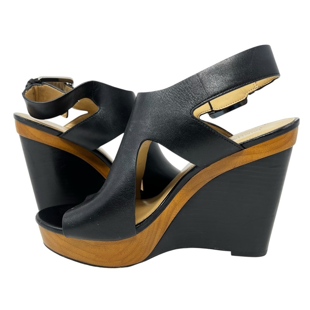 Michael Kors Black and Tan Wedge Sandals - Picture 3 of 9